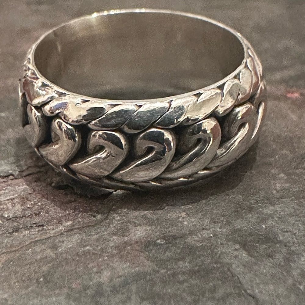 Vintage Mexico 925 Sterling Silver Pebbled Stack, Wave, Woven, Spinner Ring Sz 7